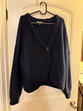 Madewell Navy Chunky V‑Neck Button Cardigan